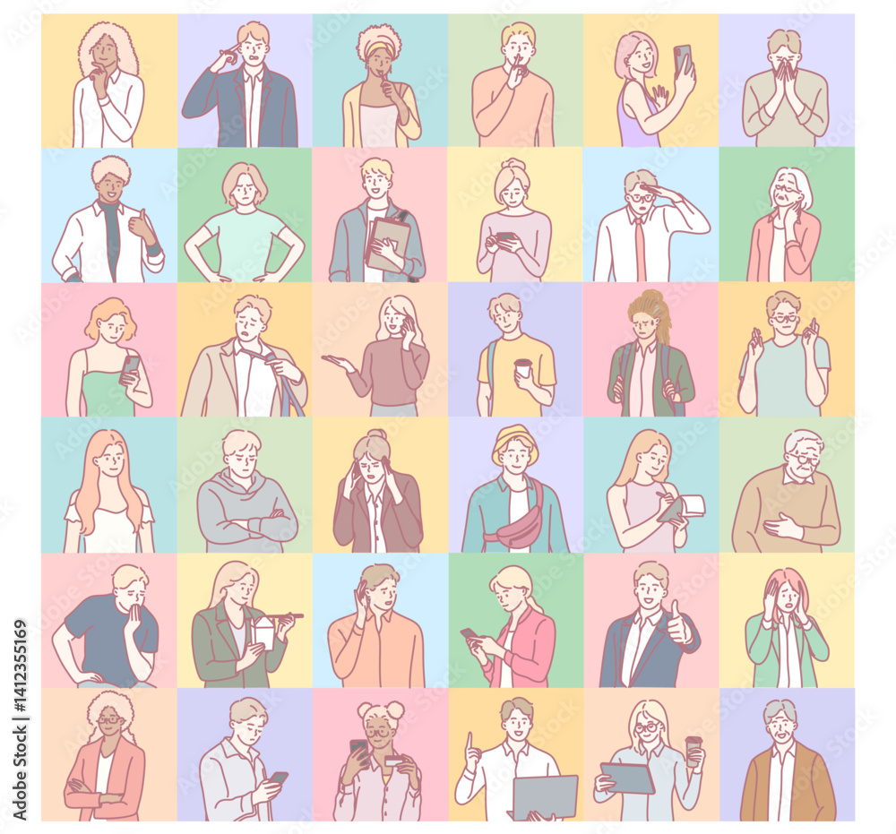 A vibrant and lively collection of diverse characters that showcase various emotions and expressions skillfully A vibrant and lively collection of diverse characters that showcase various emotions and expressions skillfully