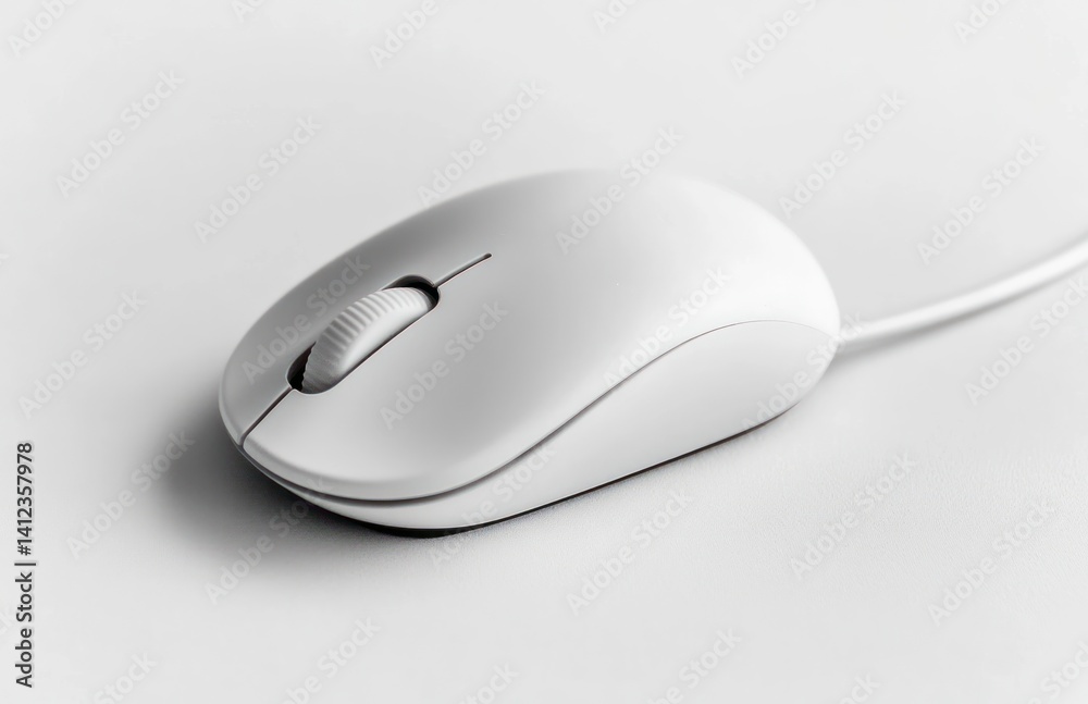 White Computer Mouse on a Light Gray Surface White Computer Mouse on a Light Gray Surface