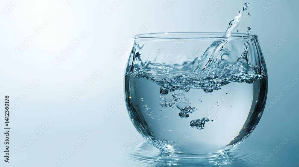 Water splashing in a glass on a light blue background. Water splashing in a glass on a light blue background.