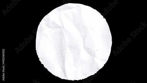 white crumpled circle round shape paper scrap ripped torn blank animated texture loop with alpha channel