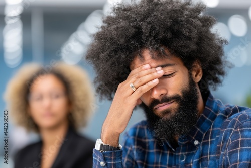 A psychologist in a corporate office setting talks to a stressed employee, imparting strategies for managing stress and providing a supportive ear, which brings attention to the challenges inherent