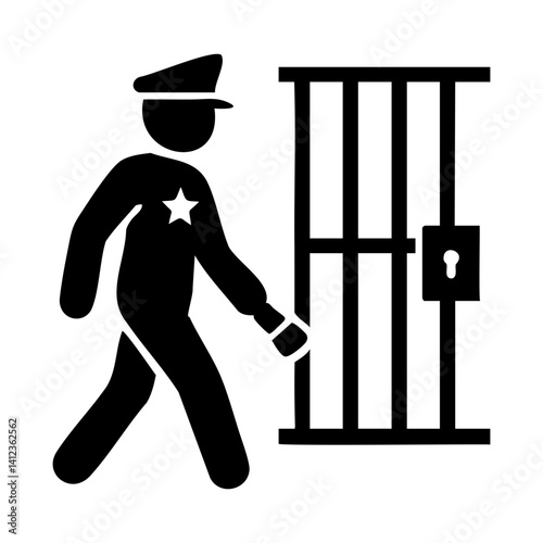 Prison guard icon locking jail cell door