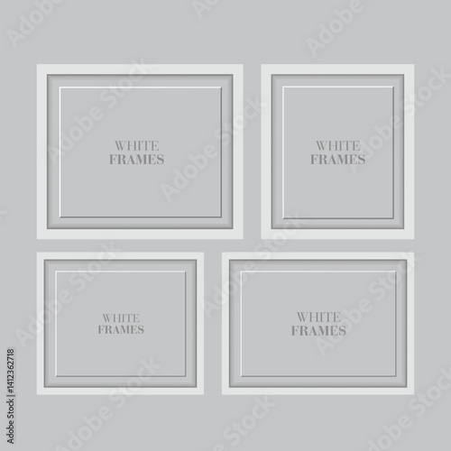 Photo picture realistic wall gallery frames on wall, vector white mockups or empty Photos. realistic. 3D blank templates