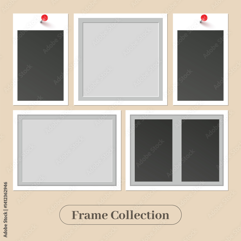 Minimalist black frames realistic wall gallery collection. Vector isolated picture frame mockup with shadow on transparent background. Poster frame mockup. Stock vector. Minimalist black frames realistic wall gallery collection. Vector isolated picture frame mockup with shadow on transparent background. Poster frame mockup. Stock vector.