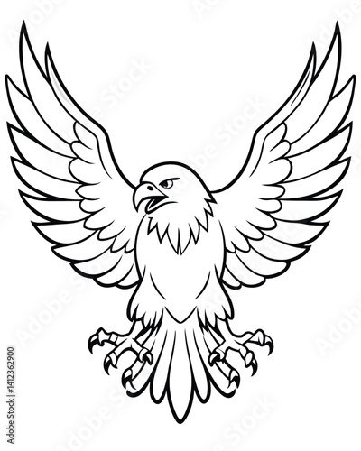 Line art Eagle Silhouette Vector Illustration, Majestic Flying Eagle Bird in Flight