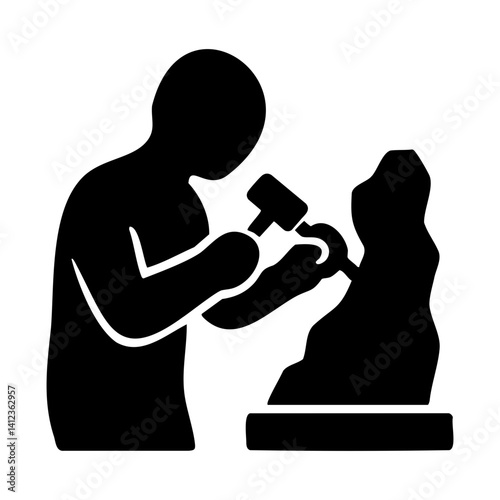 Silhouette icon of sculptor carving stone artwork
