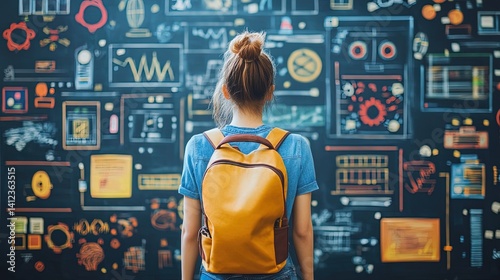 Exploring the Future: Girl Gazing at a Futuristic Display