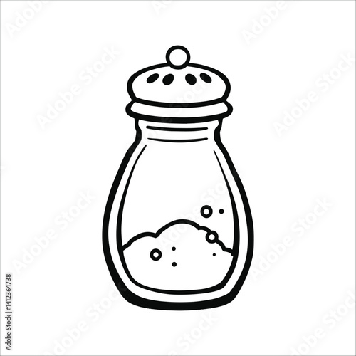 Illustration vector graphic of a black and white salt shaker for seasoning food ingredient
