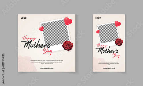 Happy Mother's Day social media post, story template design with flowers vector for online promotion