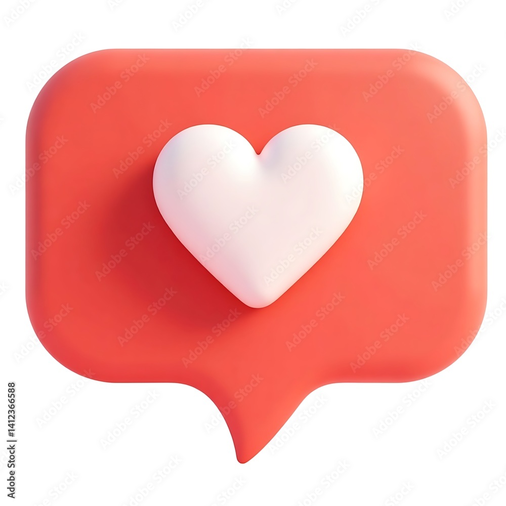 3D heart in coral speech bubble on white 3D heart in coral speech bubble on white