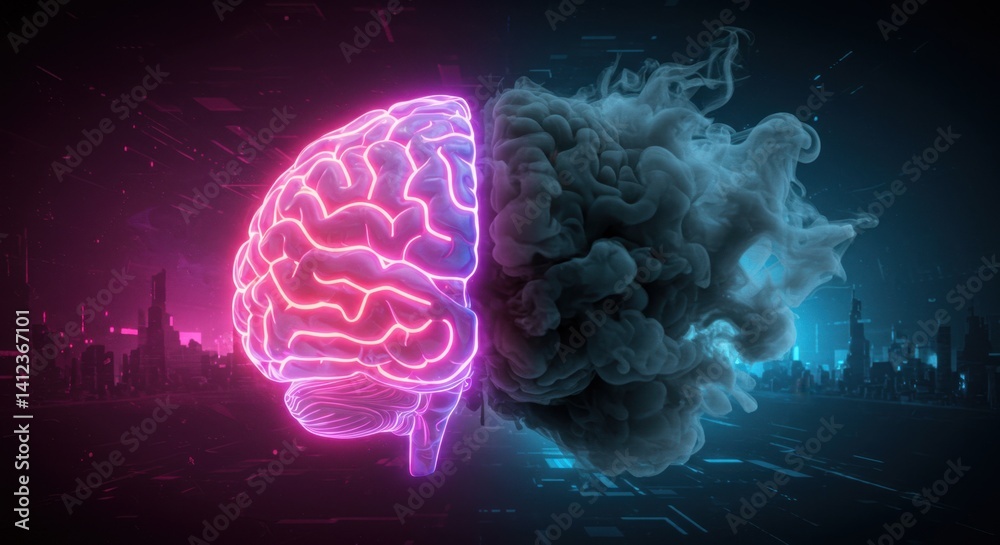 Obraz premium Neon Brain Halves Composition
