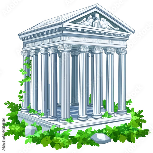 Ancient building on white 