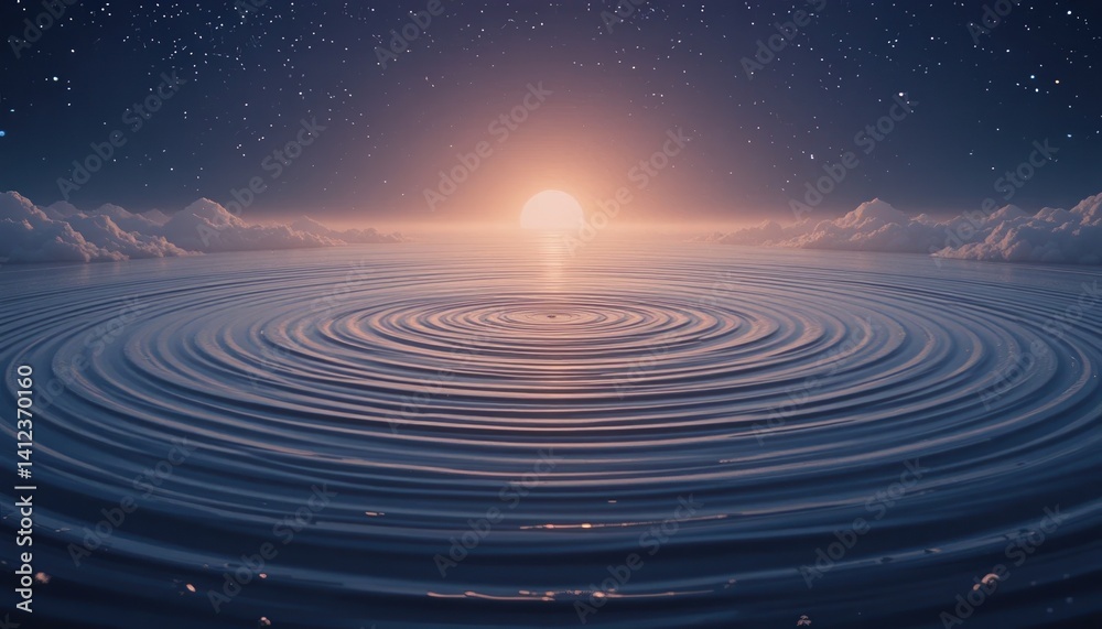 Fototapeta premium Rippling waves under a glowing sunset tranquil ocean scene serene nature vibrant colors aerial view calming concept