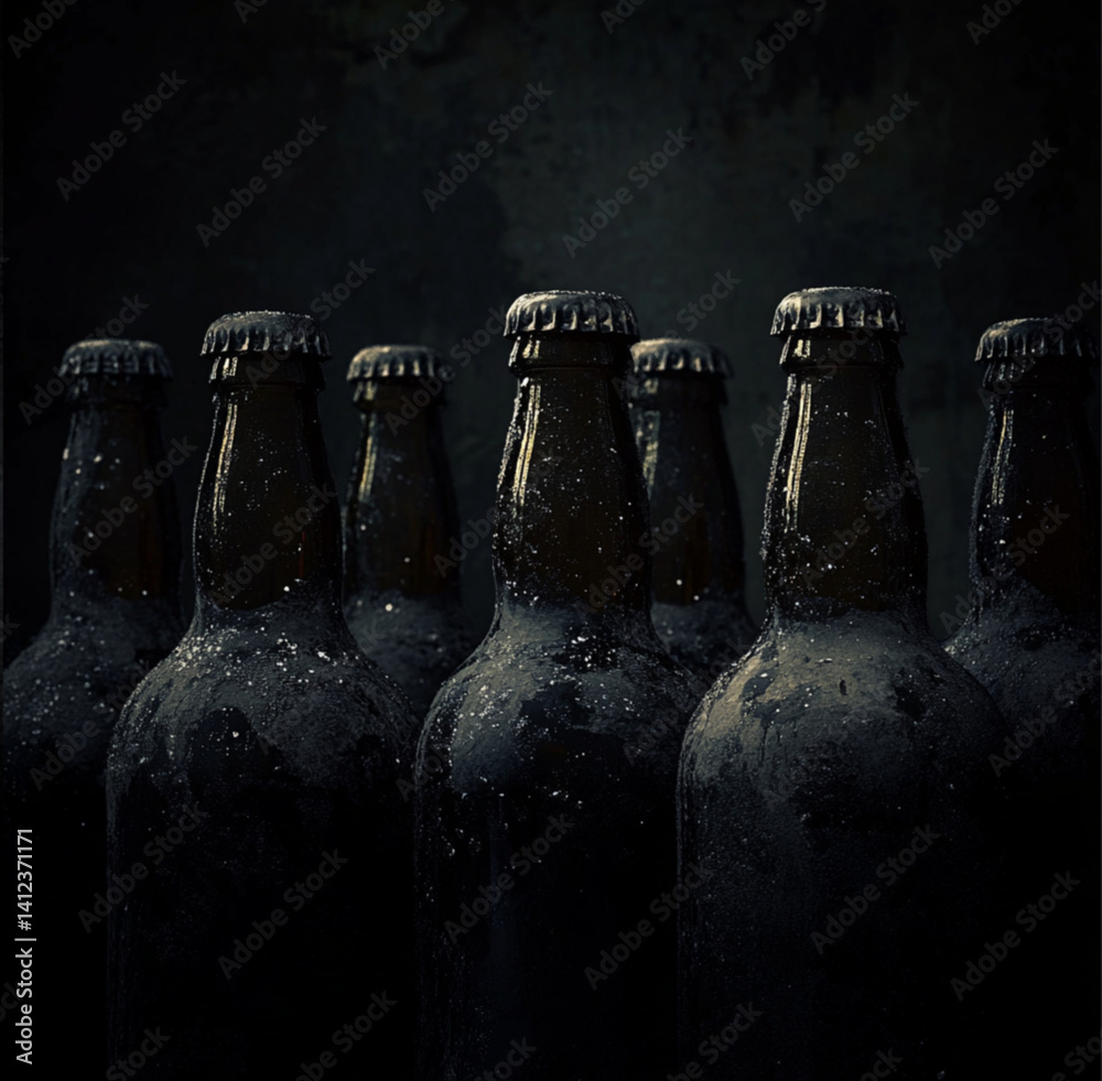 craft brewery webshop background image, bottles black. dark theme