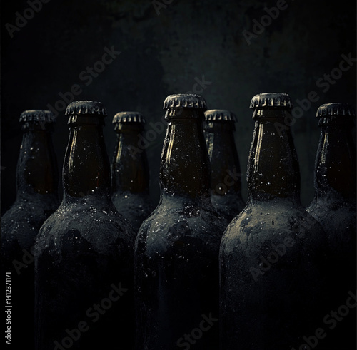 craft brewery webshop background image, bottles black. dark theme