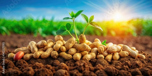 Organic Groundnuts Double Exposure Photography: Freshly Harvested Peanuts Close Up