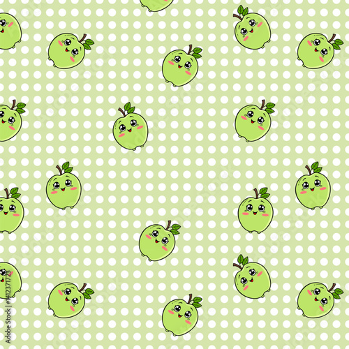 Cute Green Apple Pattern with Polka Dots, kids pattern