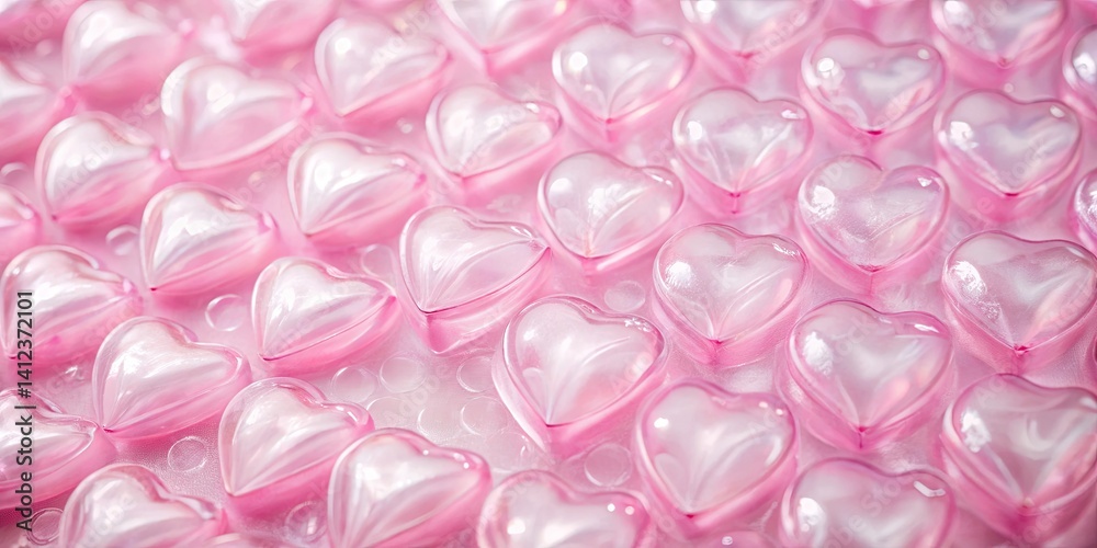 Fototapeta premium Pink Heart Bubble Wrap Pattern Background, Minimalist Photography, Repeating Texture, Abstract Art, Pastel Heart Design