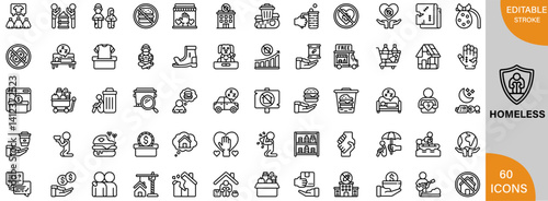 Homeless icon pack | Detailed Outline | Editable Stoke 60 icon | Victor illustrator.