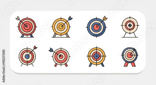 Colorful Target Icons Collection  Reaching Objectives and Success