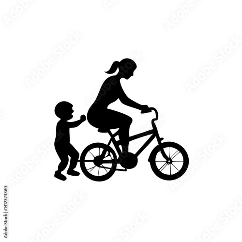 silhouette of a mother and son  with a bicycle in mother day 