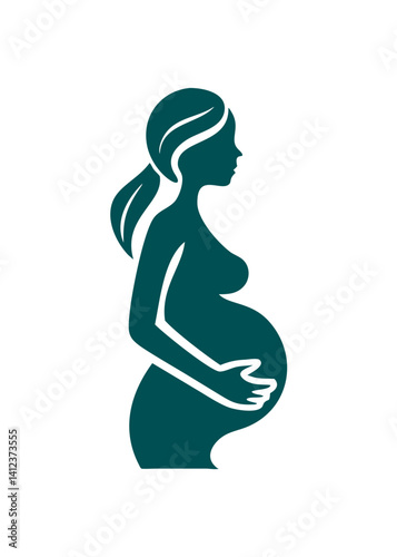 A pregnant woman s silhouette teal on black symbolizes motherhood new life and the miracle of pregnancy a powerful