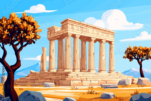 Ancient building landscape vector 