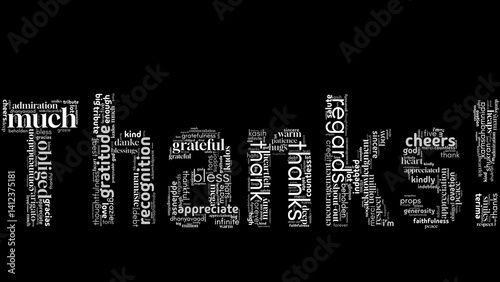 word cloud centered on "Thanks," filled with expressions of gratitude and appreciation. Ideal for thank-you cards, holidays, social media, and inspirational content