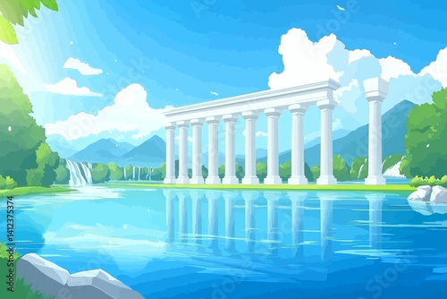 Ancient building landscape illustration 