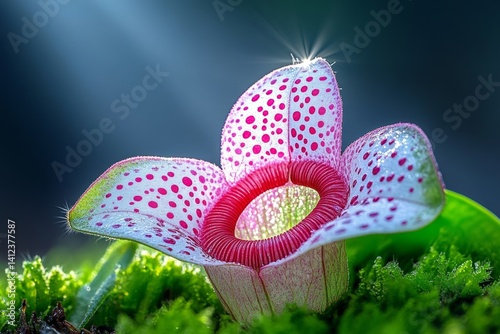 A carnivorous pitcher plant with its colorful and deadly traps glistening in the sunlight