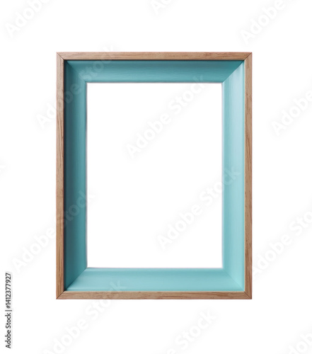 Wood & Teal Picture Frame, Square, Transparent Background. Modern.