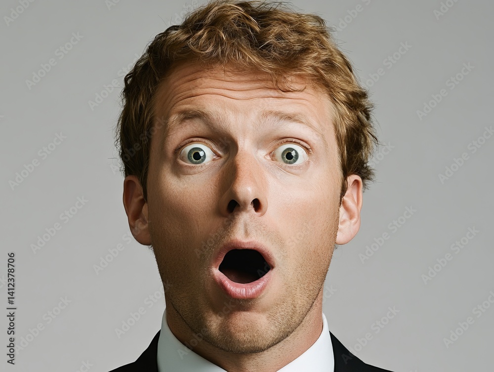 A frightened businessman screams in isolation, as seen in stock footage A frightened businessman screams in isolation, as seen in stock footage