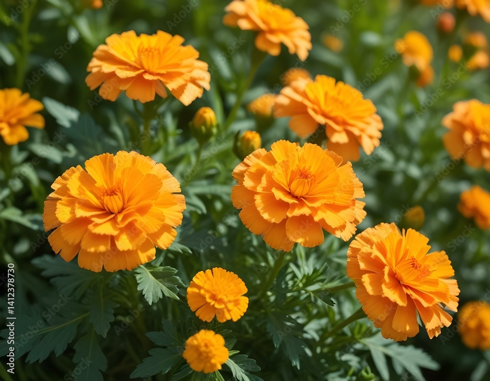 Close up of beautiful Marigold flower in the garden. Macro of marigold in flower bed sunny day. Magrigold background or tagetes card. Close up of beautiful Marigold flower in the garden. Macro of marigold in flower bed sunny day. Magrigold background or tagetes card.