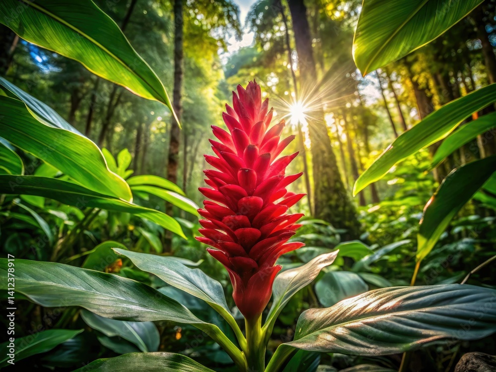 Fototapeta premium Aerial View Wild Ginger Flower Bloom, Rare Appalachian Wild Ginger Photography, Overhead Wild Ginger Plant