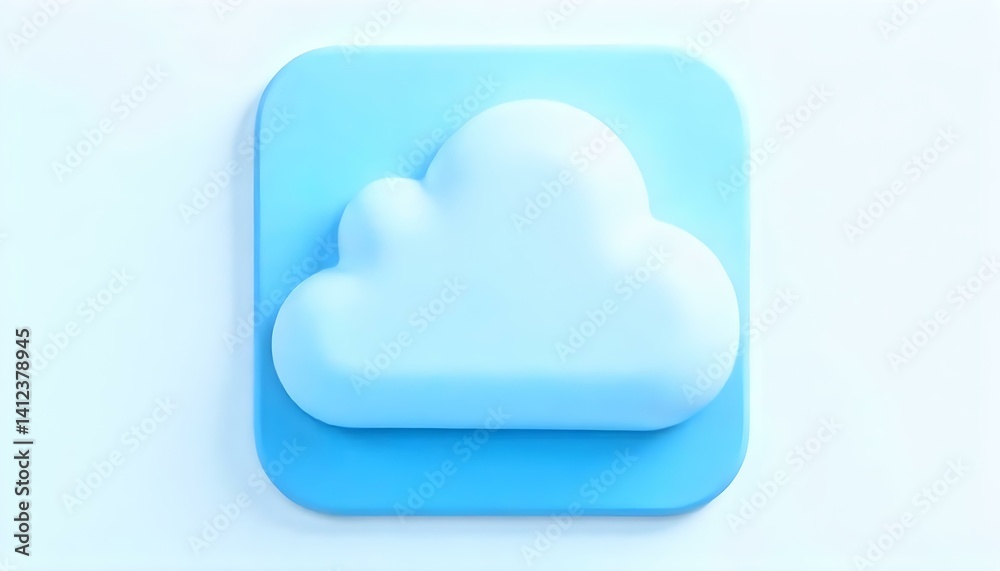 A modern 3D-rendered cloud icon floats on a vibrant blue rounded square, against a white background. A modern 3D-rendered cloud icon floats on a vibrant blue rounded square, against a white background.