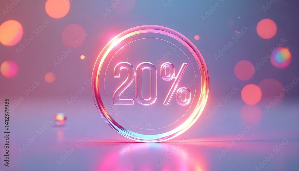 A vibrant, glowing 20% discount sign with a dreamy bokeh background, perfect for sales. A vibrant, glowing 20% discount sign with a dreamy bokeh background, perfect for sales.