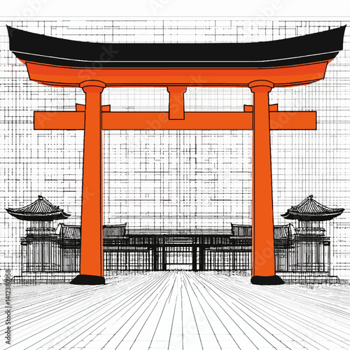 Tori gate isolated white background 