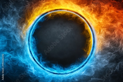 A floating elemental core surrounded by swirling fire, water, air, and earth energy