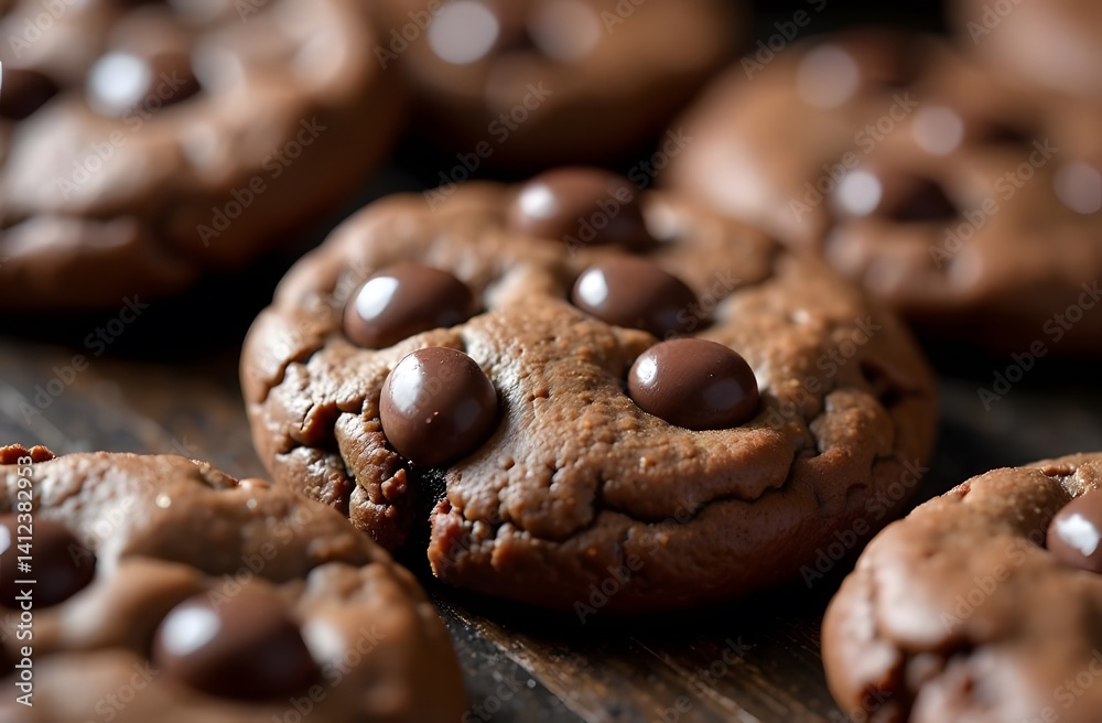 Round chocolate chip cookies on a wooden table Round chocolate chip cookies on a wooden table