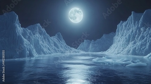 Serene arctic landscape under a full moon s glow icy mountains reflecting moonlight on calm waters