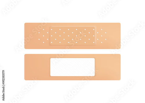 Bandage Plaster Icon, Medical Patch Symbol, Band Aid Silhouette, New Beige Sticking Plasters, Bandaid Patches Flat Icons on White Background, Vector Illustration