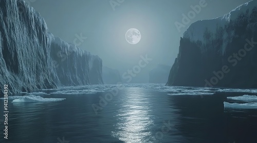 Obraz na płótnie Arctic Serenity Moonlit Ice Cliffs and Glacial Waters under a Full Moon s Glow w salonie