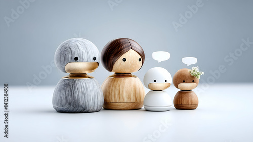 Wooden family figurines with speech bubbles