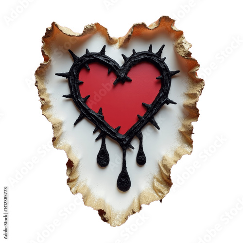 Bleeding Thorn Heart, Red, Black, Gold, Transparent Background