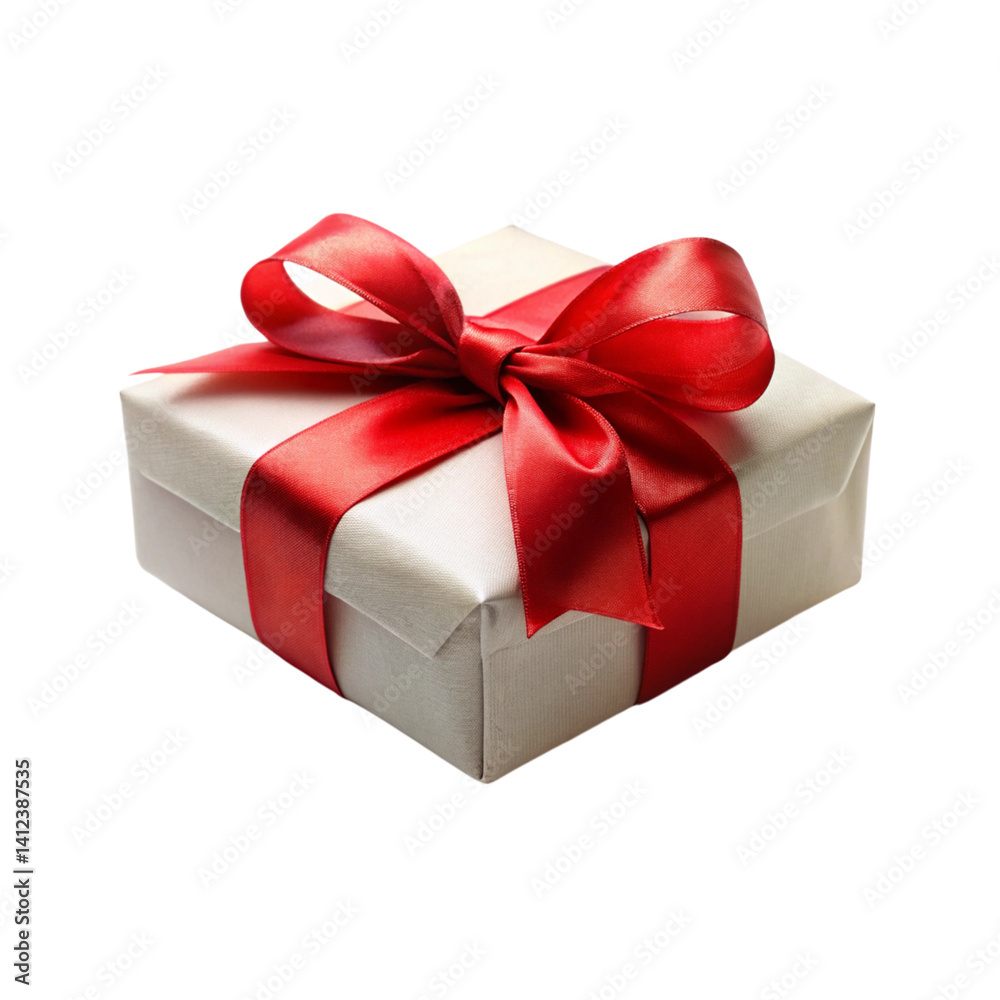 Elegant gift box with a vibrant red satin ribbon, perfect for holiday celebrations and festive occasions Elegant gift box with a vibrant red satin ribbon, perfect for holiday celebrations and festive occasions