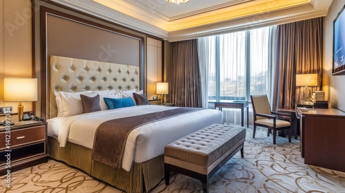 Elegant Modern Hotel Room with King Bed and Cozy Decor