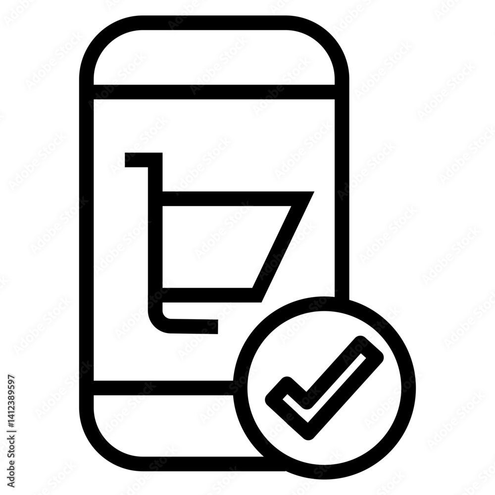 Mobile phone with shopping cart on screen for online purchase icon Mobile phone with shopping cart on screen for online purchase icon