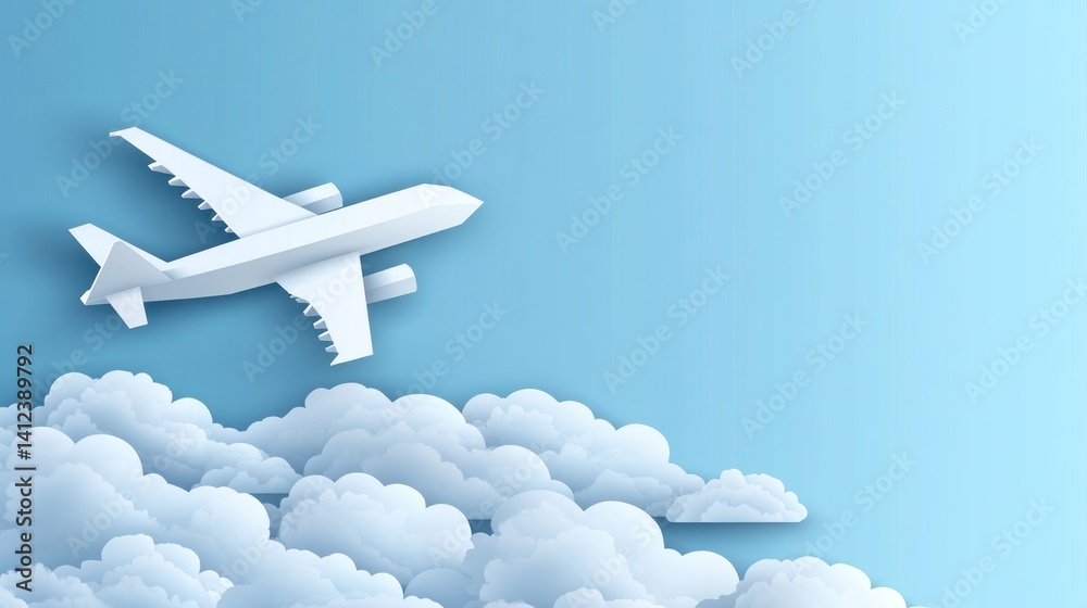 Paper Airplane in Sky with Clouds. Possible Stock Photo Use Representing travel, freedom, or aspiration Paper Airplane in Sky with Clouds. Possible Stock Photo Use Representing travel, freedom, or aspiration