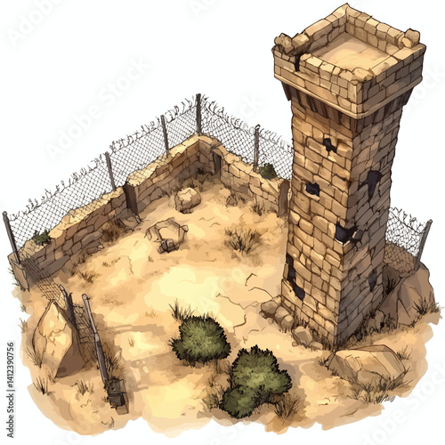 Guard tower on white 