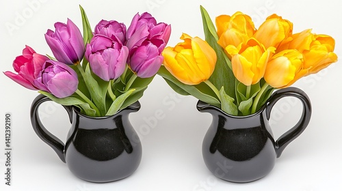 Wallpaper Mural Vibrant tulips in black pitchers Torontodigital.ca